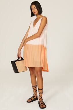 Tome Colorblock Orange Pleated V-Neck Sleeveless Tunic Mini Dress Size Medium